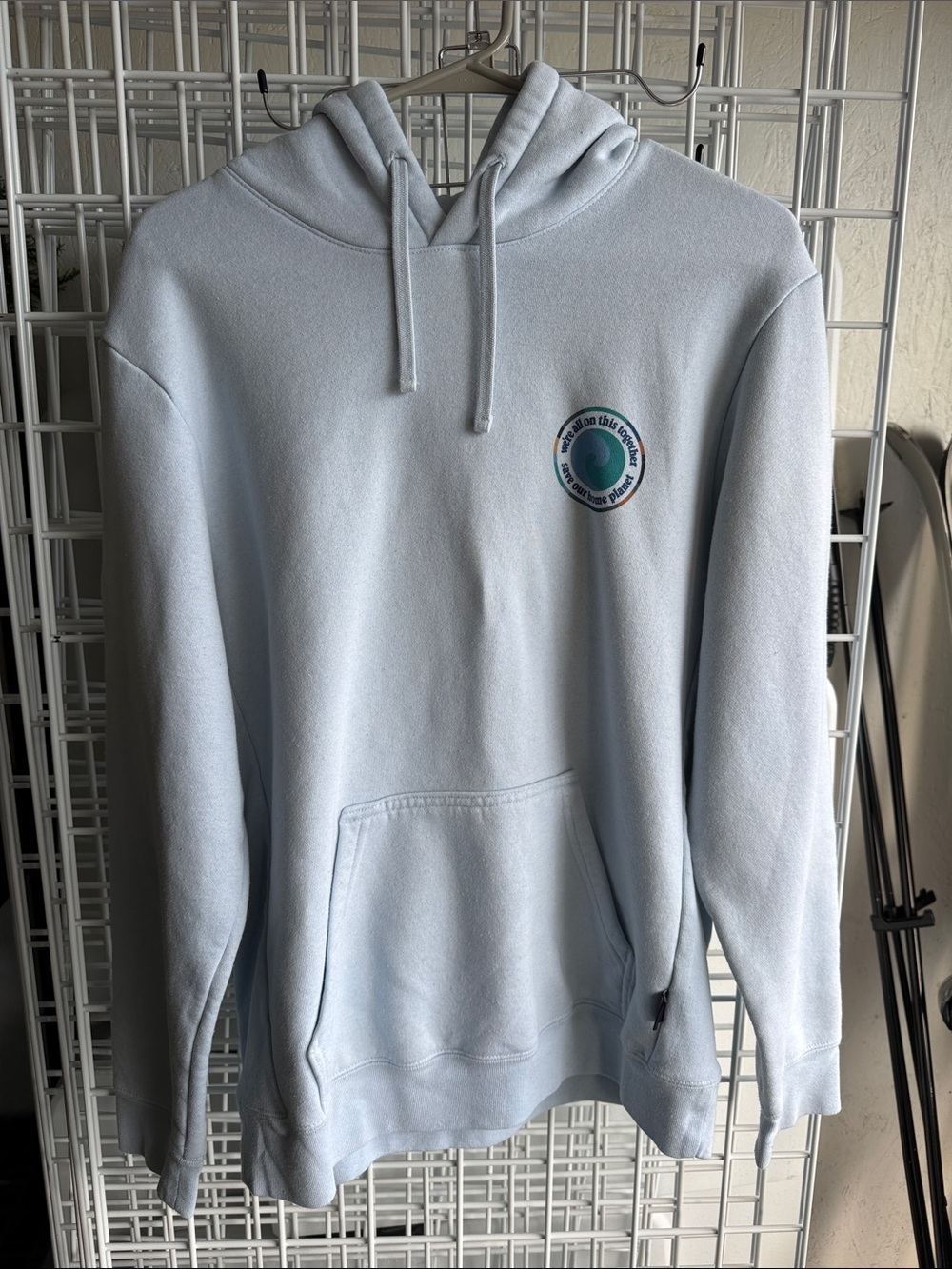 Patagonia Light Blue Pullover Hoodie with Small Chest Graphic